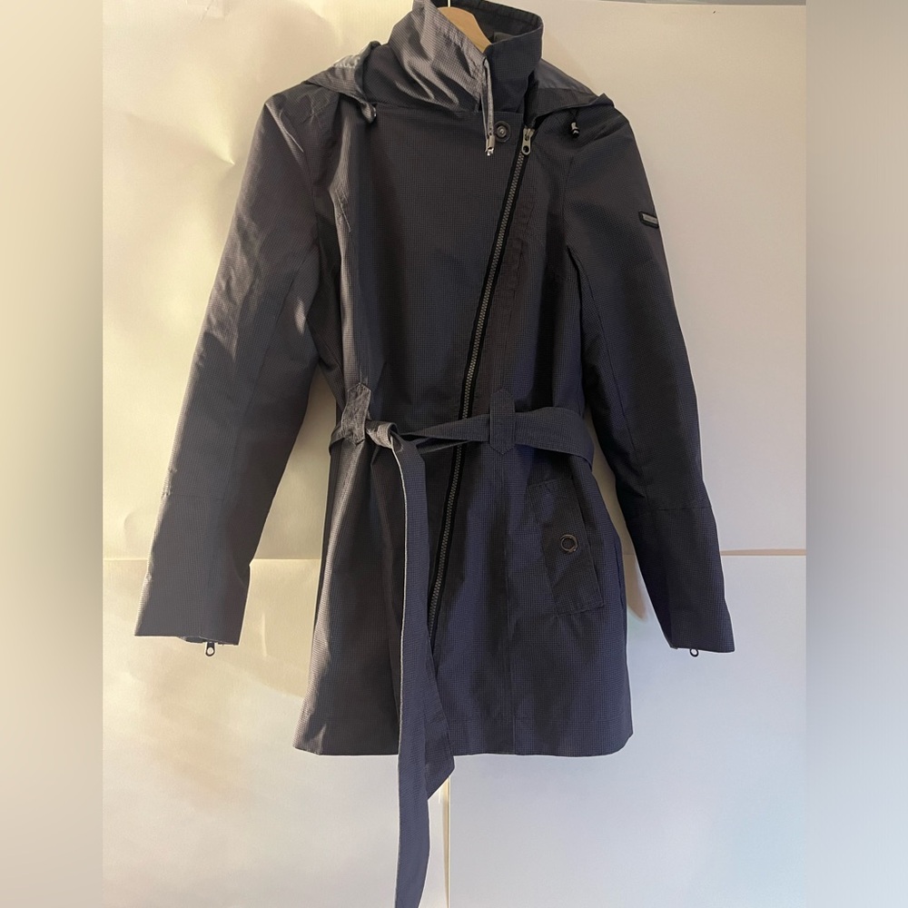 Gray stripes rain trench coat with belt tie